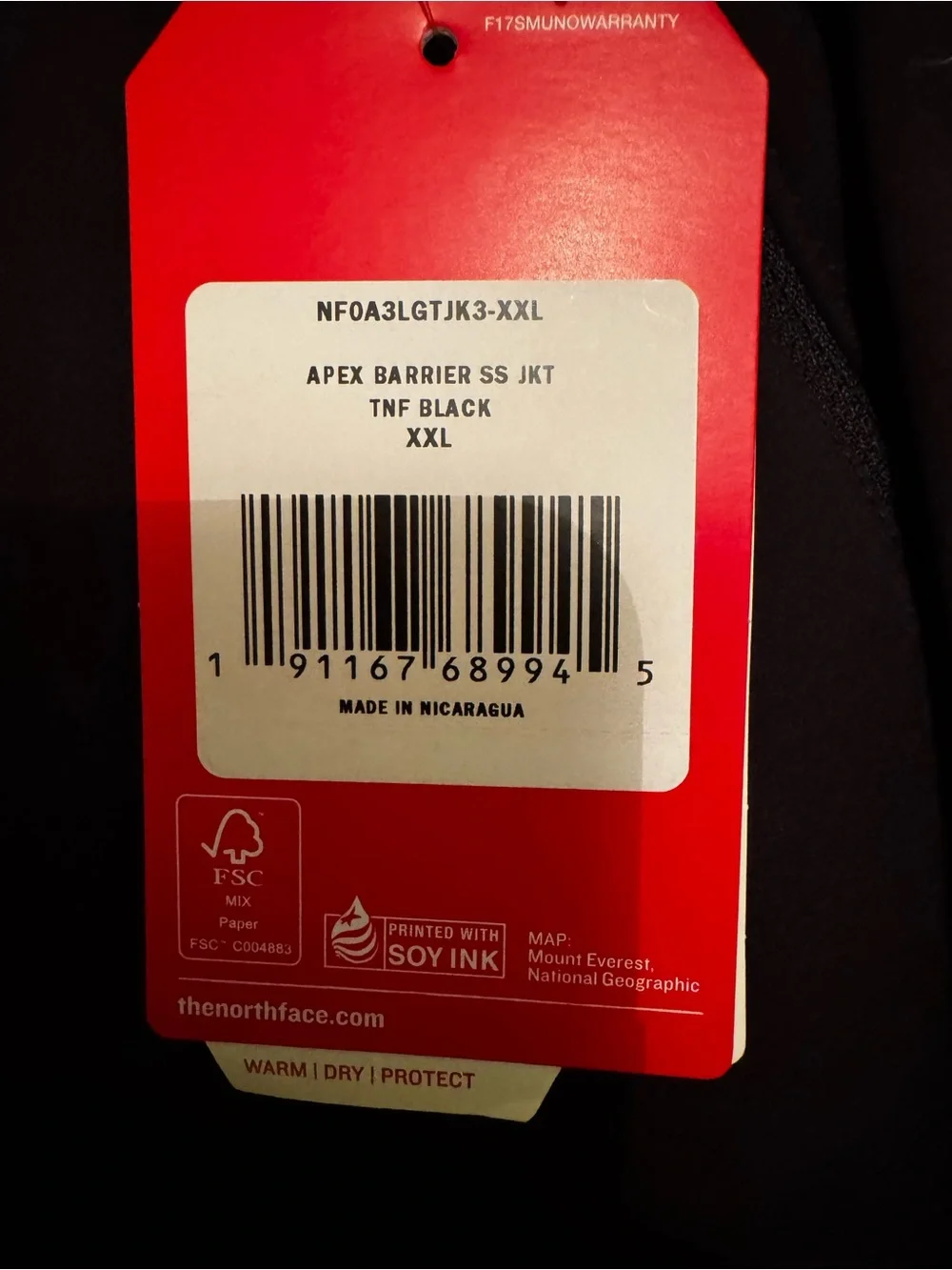 The North Face Men's Black Apex Jacket with Chest Logo size XXL